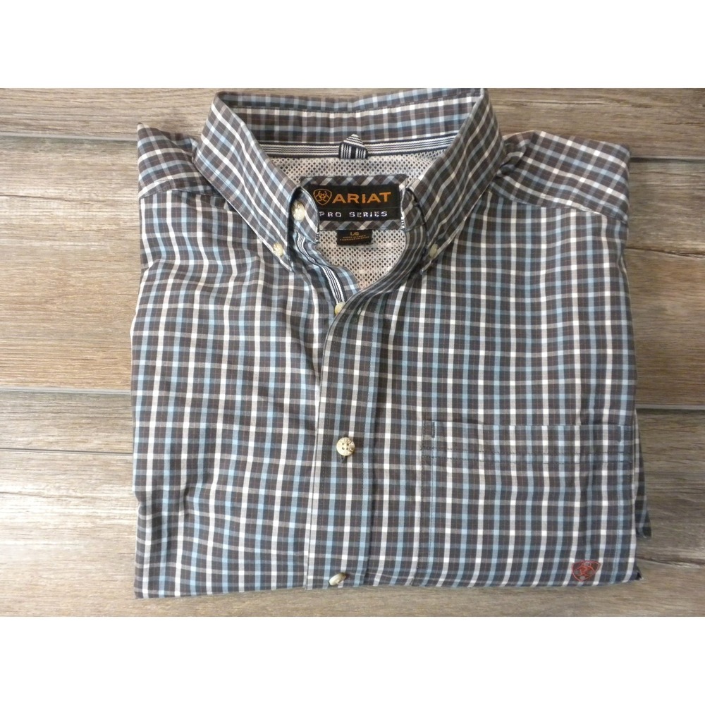 Ariat Pro Series Shirt Mens L Plaid Button Performance Wicking UV Cowboy Western